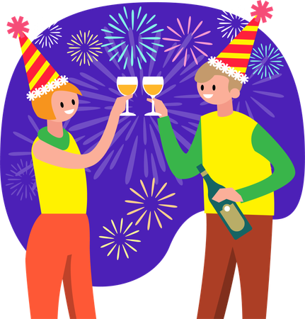 Couple cheers celebrating New Year together  Illustration