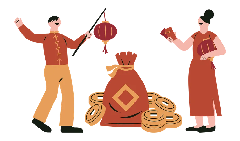 Couple Chinese New Year  Illustration