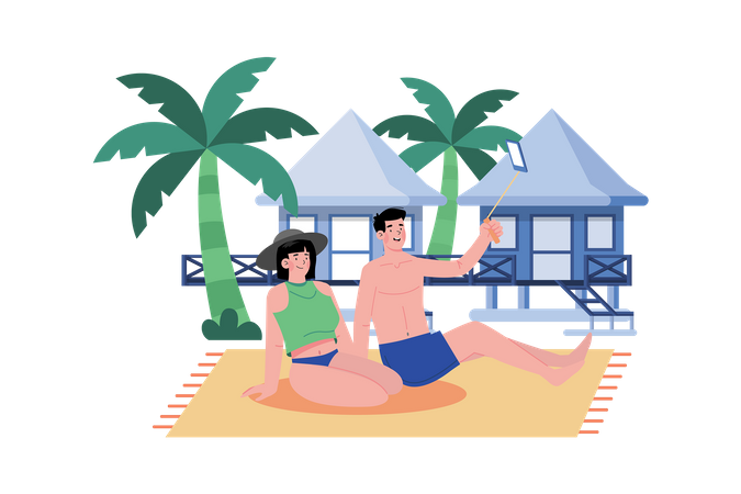 Couple chooses a peaceful resort to relax  Illustration