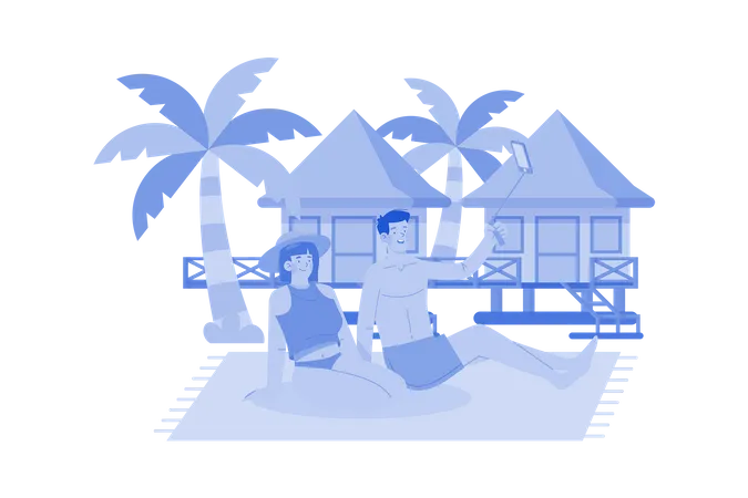 A Couple Chooses A Peaceful Resort To Relax Illustration