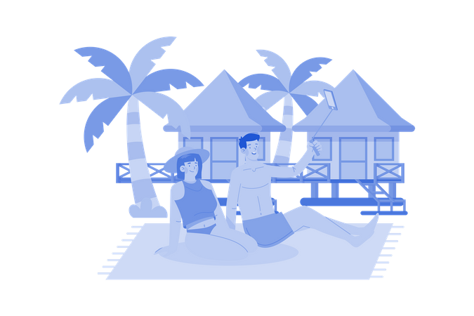 Couple chooses peaceful resort to relax  Illustration