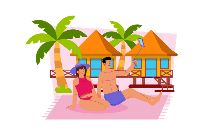 Couple chooses peaceful resort to relax  Illustration