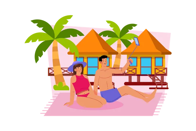 Couple chooses peaceful resort to relax  Illustration