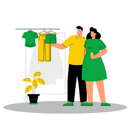 Couple choosing cloth in shopping store  Illustration