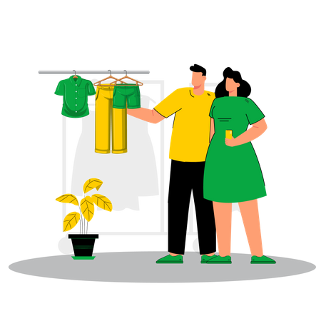 Couple choosing cloth in shopping store  Illustration