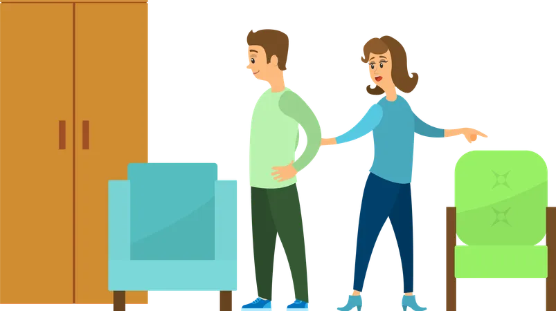 Couple Choosing Furniture  Illustration