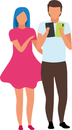 Young Couple Choosing Phone Model Semi Flat Color Vector Characters Full Body People On White Girl Asking About Gadgets Isolated Modern Cartoon Style Illustration For Graphic Design And Animation Illustration