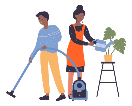 Couple cleaning house  Illustration