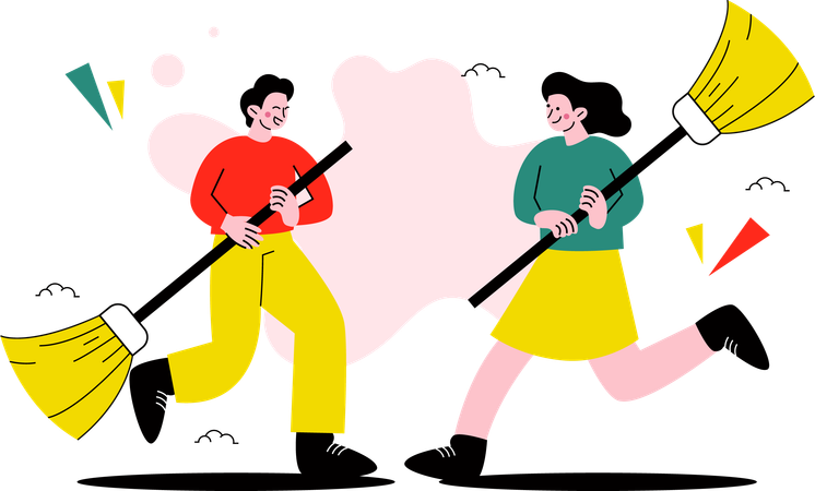 Couple Cleaning Room  Illustration
