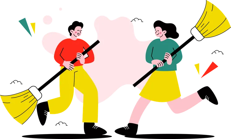 Couple Cleaning Room  Illustration
