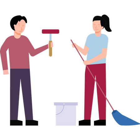 Couple cleaning the house  Illustration