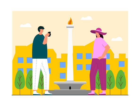 Couple clicking pictures at Jakarta  Illustration