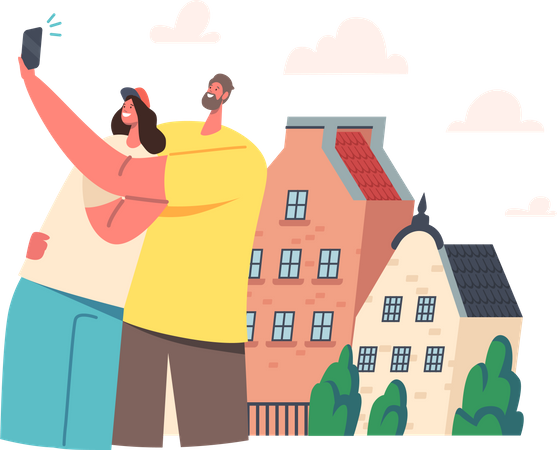 Couple clicking selfie after buying new house Illustration