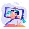illustrations of couple clicking selfie at beach