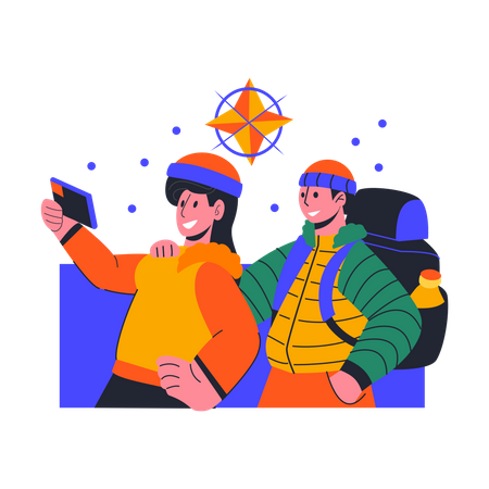 Couple clicking selfie at honeymoon trip  Illustration