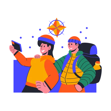 Couple clicking selfie at honeymoon trip  Illustration