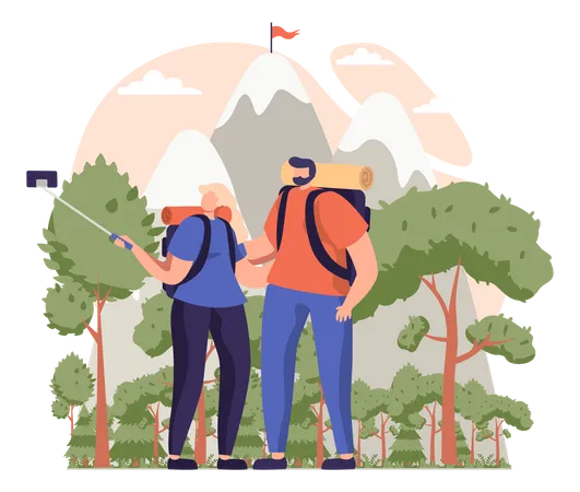 Couple clicking selfie at tourist spot  Illustration