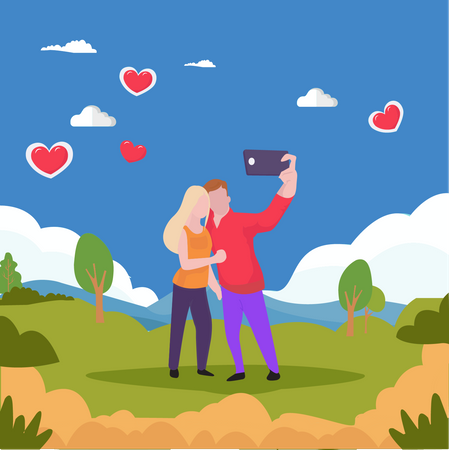 Couple clicking selfie on valentines day  Illustration