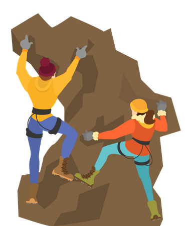 Couple climb the mountain Illustration