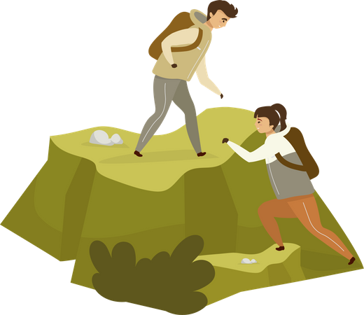 Couple climbing hill Illustration