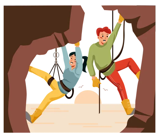 Couple climbing mountain  Illustration
