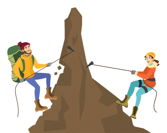 Couple climbing mountain Illustration