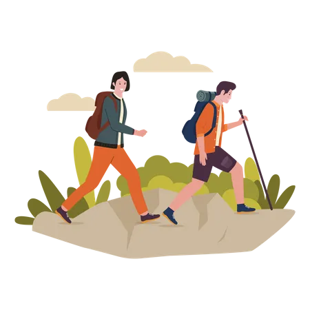 Couple climbing mountain Illustration