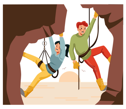 Couple climbing mountain  Illustration