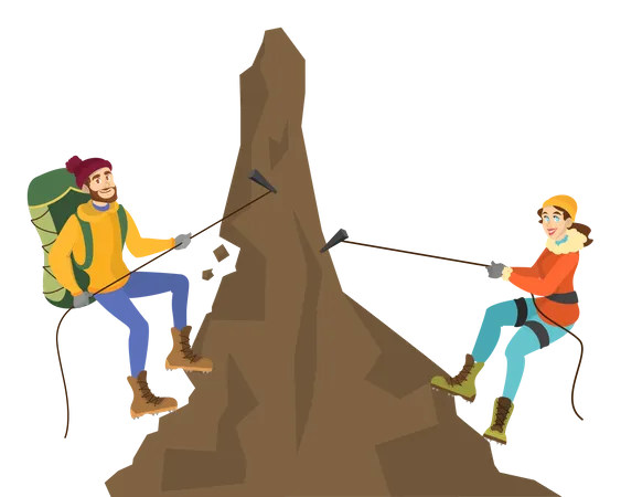 Couple climbing mountain  Illustration