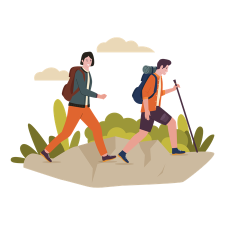 Couple climbing mountain  Illustration