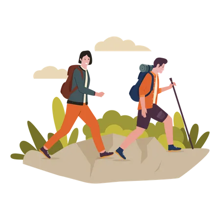 Couple climbing mountain  Illustration