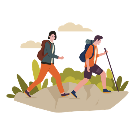 Couple climbing mountain  일러스트레이션
