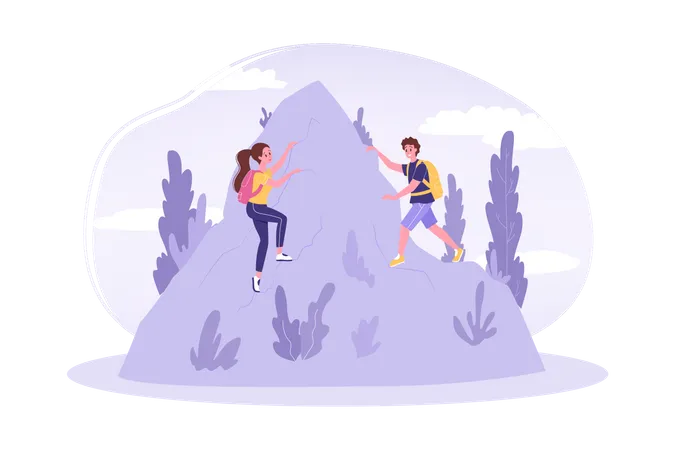 Couple climbing top of the mountain  Illustration