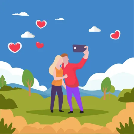 Couple cliquant sur selfie le jour de la Saint-Valentin  Illustration