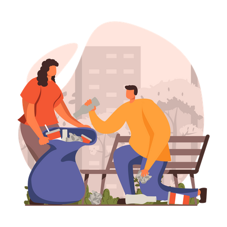 Couple collecting garbage  Illustration