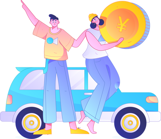 Couple collecting  money for car petrol  Illustration