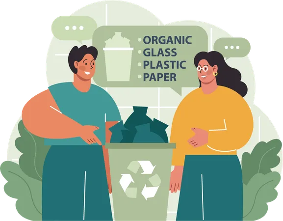 Couple collecting waste garbage  Illustration