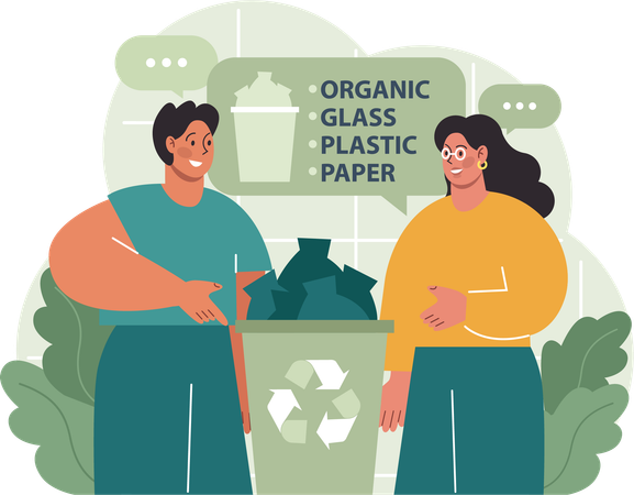 Couple collecting waste garbage  Illustration