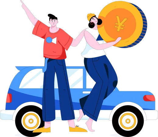 Couple collects money for car petrol  Illustration