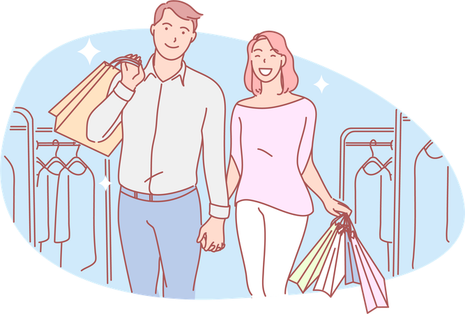 Couple coming back from shopping  Illustration