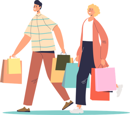 Couple coming from shopping Illustration
