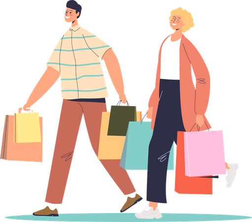 Couple coming from shopping  Illustration