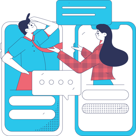 Couple communicates through online messages  Illustration