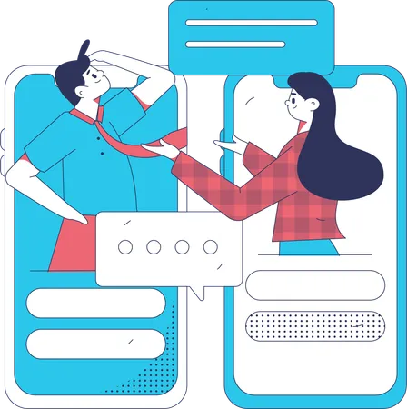Couple communicates through online messages  Illustration