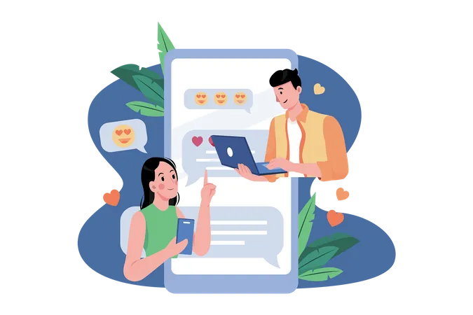 Couple communicating online on a dating site  Illustration