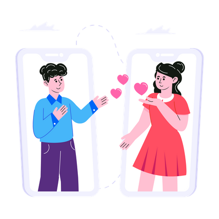 Couple communicating online via mobile app  Illustration