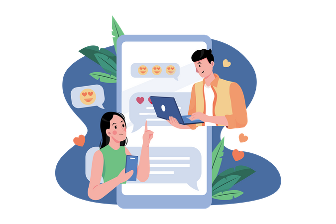 Couple communiquant en ligne sur un site de rencontre  Illustration