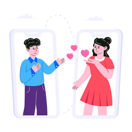 Couple communiquant en ligne via une application mobile  Illustration