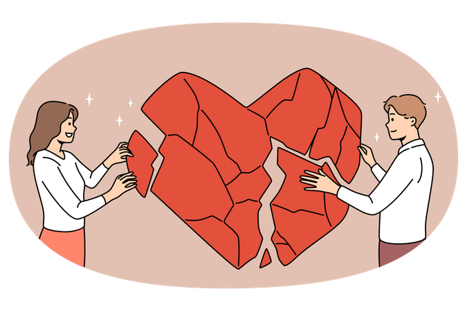Couple connect huge heart pieces together  Illustration