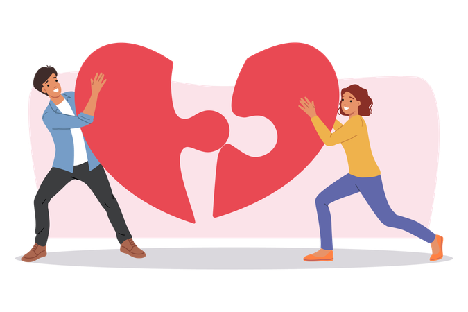 Couple connecting heart puzzle  Illustration